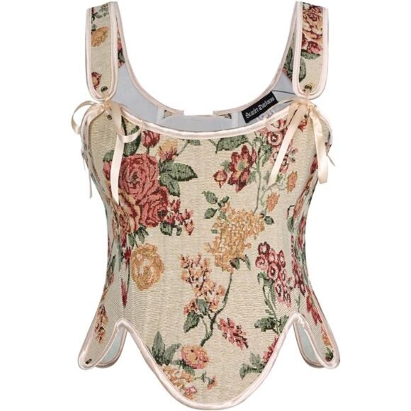 Women Renaissance Floral Lace Up Corset with Zipper 010 - Picture 1 of 6